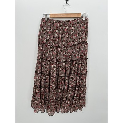 Christopher & Banks Womens Brown Fairy Midi Skirt Sz M Earthy Boho Festival Y2K