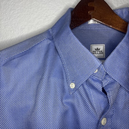 Peter Millar Nanoluxe Blue Cotton Button Front Shirt Large - Picture 2 of 24