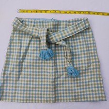 Vintage 70s Blue Green Plaid Skirt Tassel Belt Flat 14w17l Zip