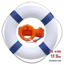 Lifebuoy Set 20Inch Life Preserver Ring and Water Floating Lifesaving Rope Blue
