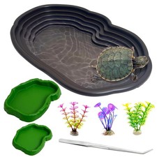 Reptile Bathing Pool 7 Pcs Tortoise Water Dish Ramp Feeding Bowl 2-in-1