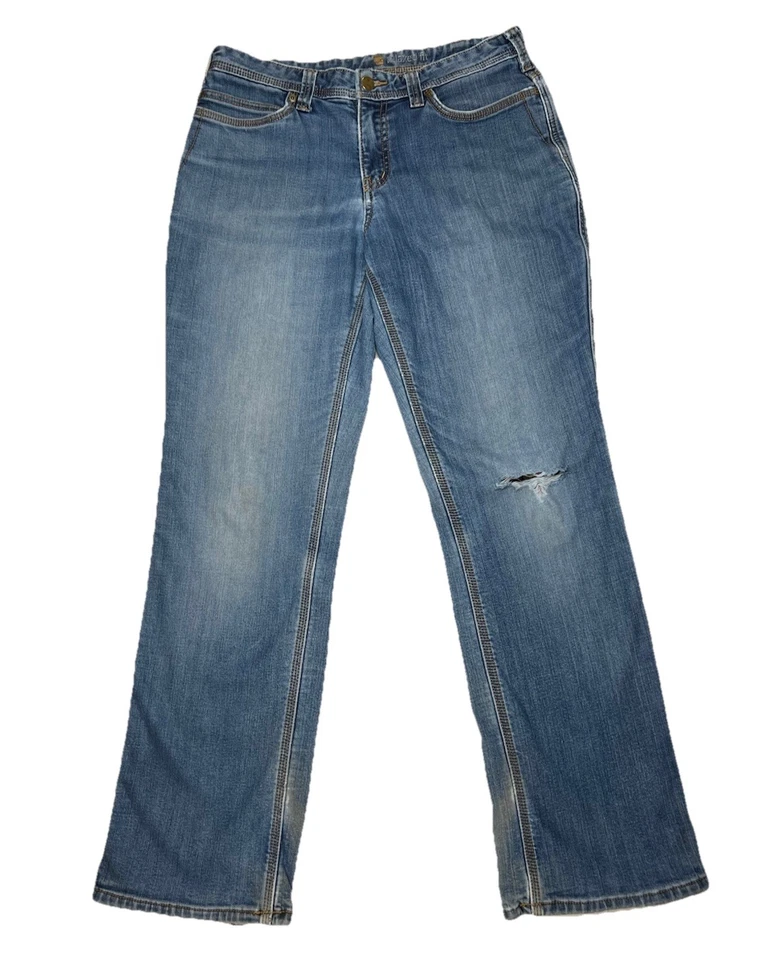 Carhartt Womens Size 8 32x31 Reg Relaxed Fit Flannel-Lined Jeans  Work Pants - Image 3 of 4