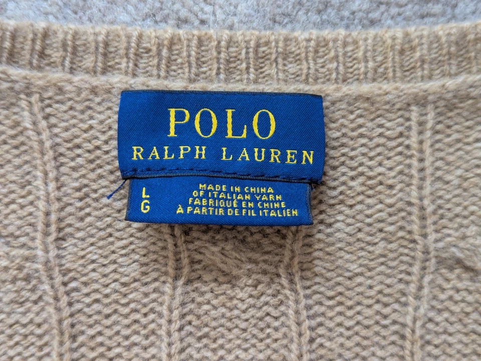 Suéter Polo Ralph Lauren Lana Merino Cachemira Tejido con Cable Marrón Tostado Para Mujer L Foto 2 de 4