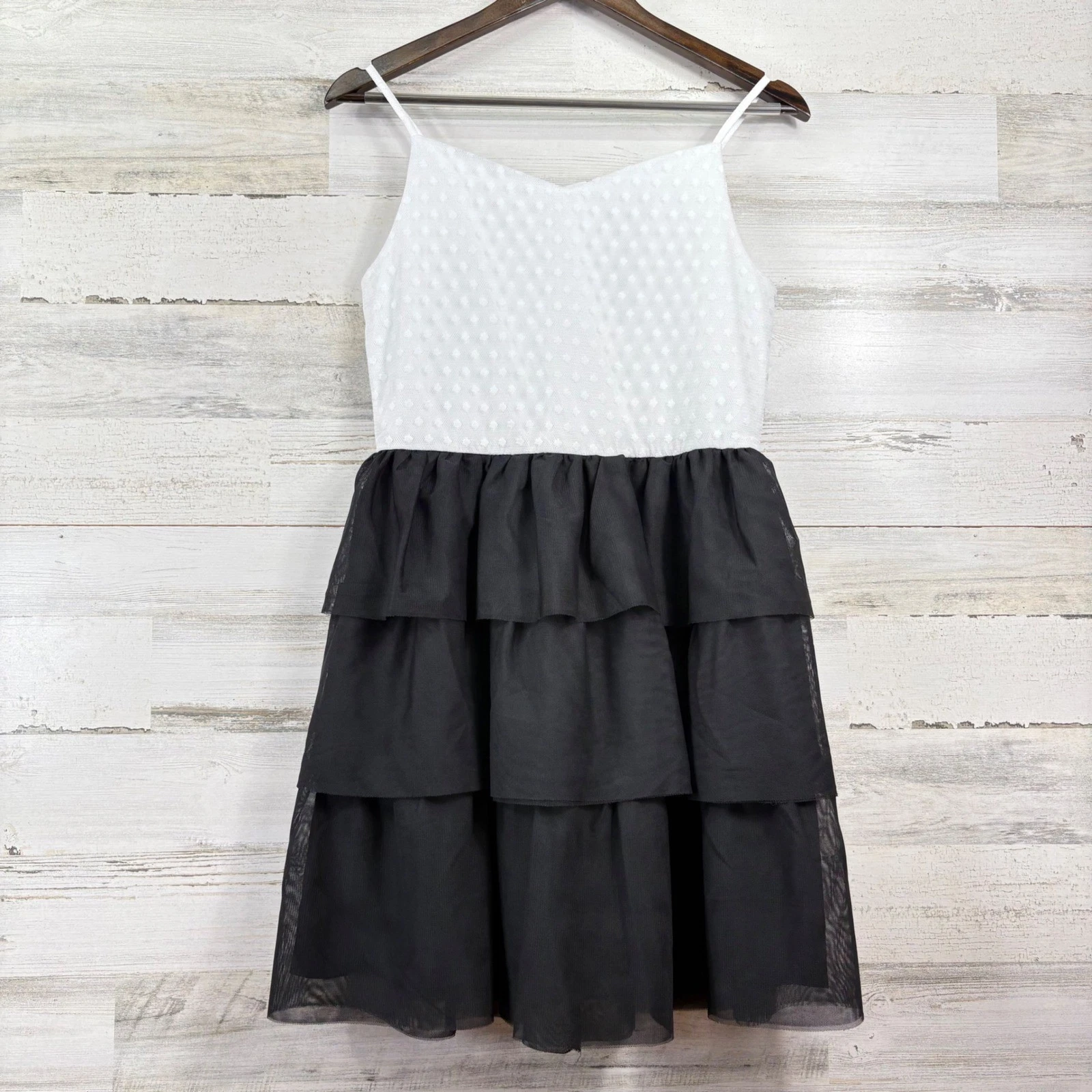 Calvin Klein Tiered Dress Girls 16 White Black New Swiss Dot Tulle Formal Party