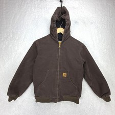 Carhartt Sandstone Jacket Quilt Lined Youth Large 10/12 YYJ130 DKB Dark Brown