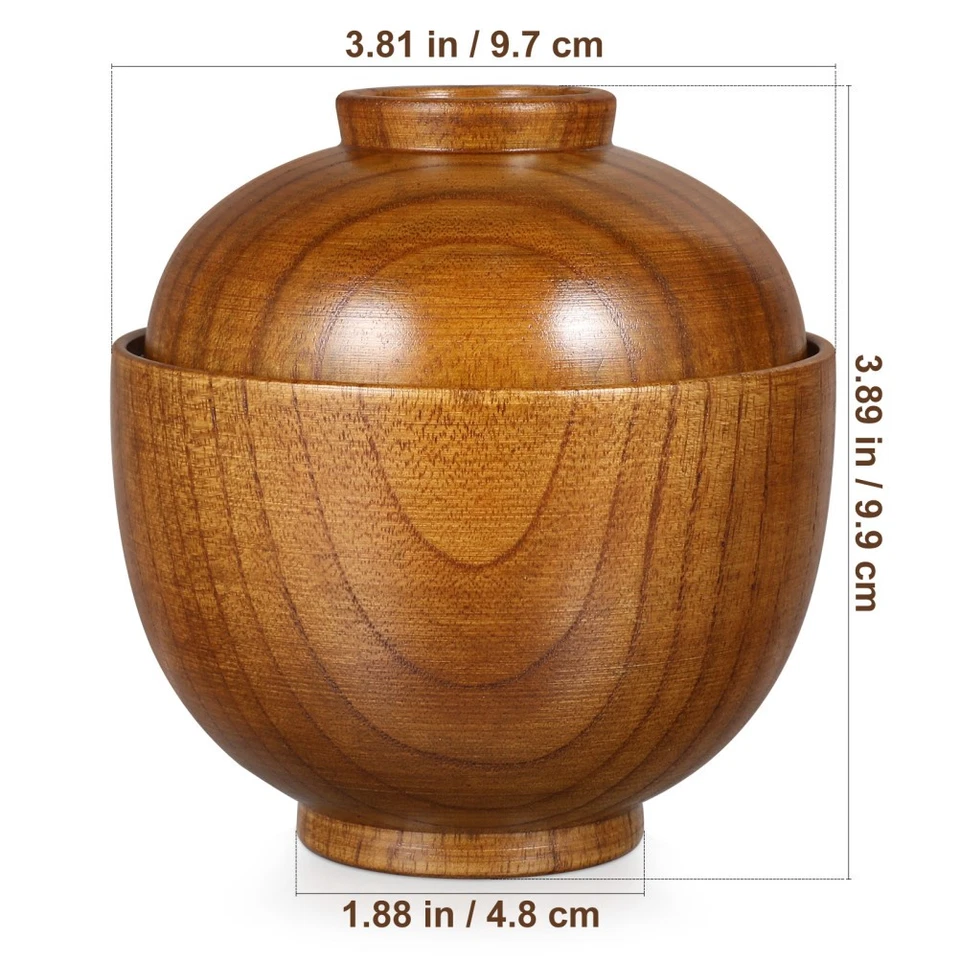 2 Piezas Tazón de Madera Sopa Lindo Japonés 8 Pulgadas Cuencos Servir con Tapas Miso Foto 3 de 4