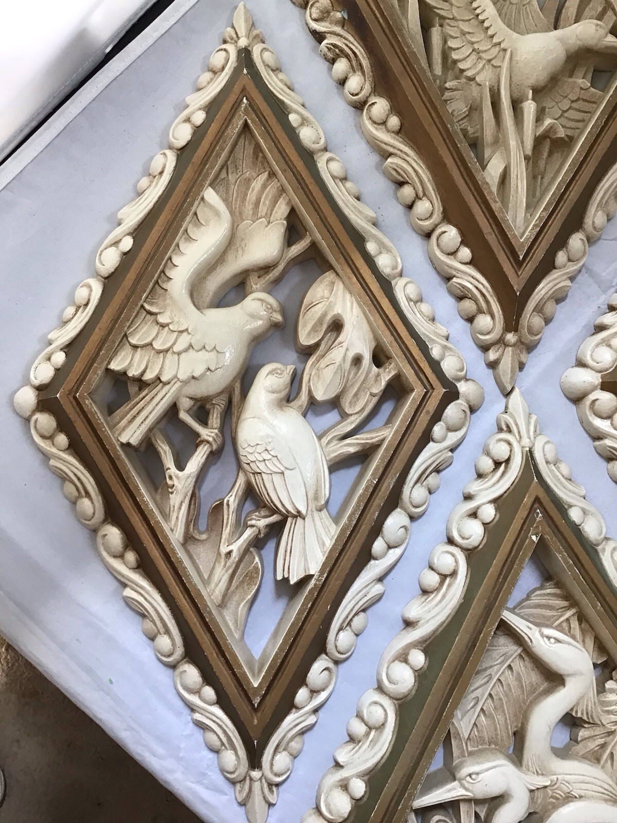 Burwood Bird Wall Hanging Plaque Swan Egret Duck Dove Diamond Homco 1973 Set 521