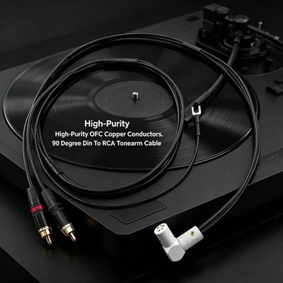 5Pin DIN to Dual RCA Phono Tonearm Cable 90 Degree Plug With U Spade Ground Wire - Image 1 of 4