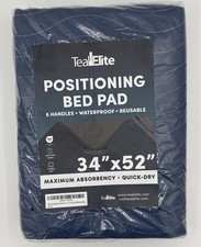 Teal Elite 34"x52" Washable Positioning Bed Pad with 8 Reinforced Handles, Navy