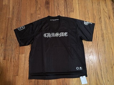 Chrome Hearts Men's Black Mesh Graphic Print Jersey V-Neck Logo Short Sleeve-M