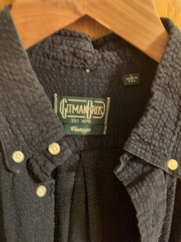 gitman vintage gitman bros indigo overdyed seersucker shirt - size L - Image 4 of 4