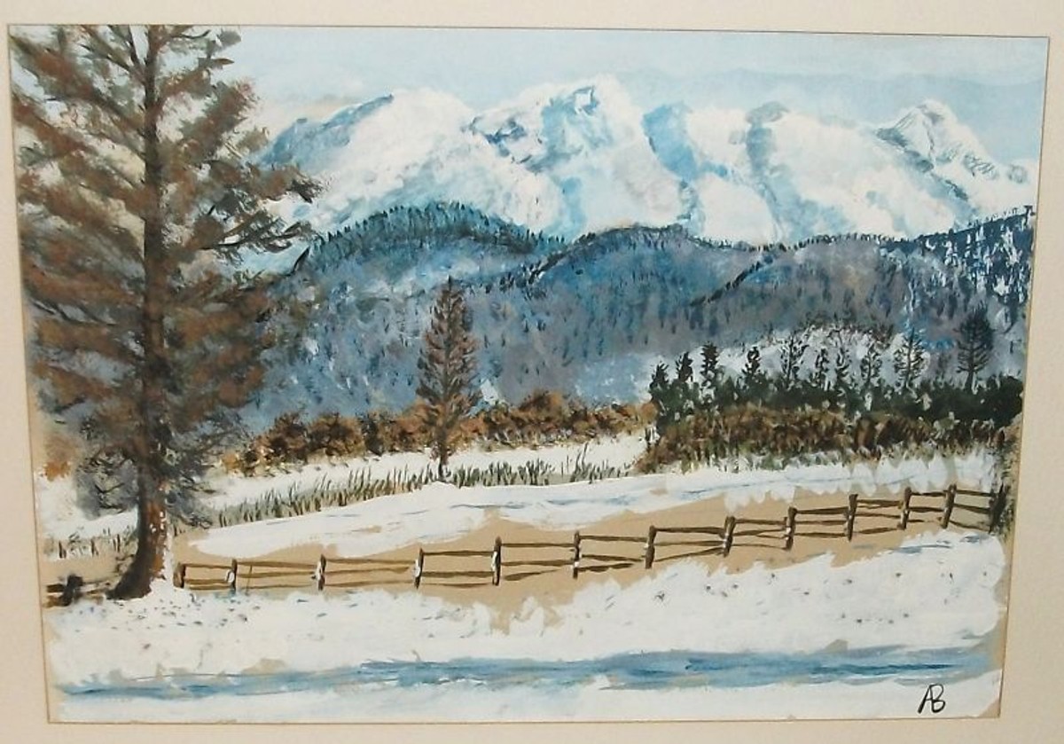 AB WATERCOLOR SNOW MOUNTAIN TREE LANDSCAPE PAINTING | eBay