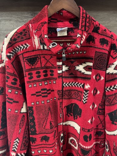 Art Unlimited Made In USA Full Zip Fleece Mens Size XL Buffalo Red Jacket - Picture 2 of 11