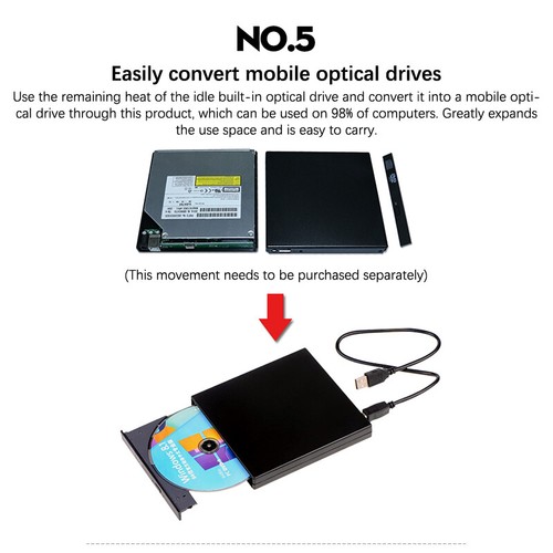 Slim USB 2.0 12.7mm IDE To External CD DVD Optical Drive Enclosure Case Lapt ❤B❤ - Afbeelding 7 van 12