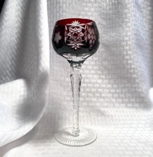 AJKA MARSALA WINE GLASS DARK GARNET RED CUT TO CLEAR CRYSTAL BOHEMIAN HUNGARY