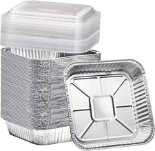  35 Pack 8x8 Square Aluminum Baking Cake Pans with Clear Plastic Lids - Foil Pa