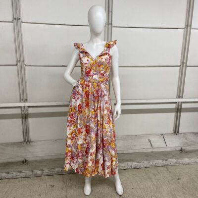 BHLDN Sadie V-Neck Fit & Flare Linen Midi Dress Women's Size L | eBay