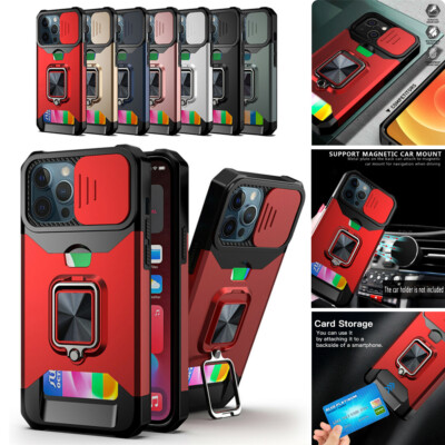 Wallet Phone Case with Slide Camera Cover Hard Shell For iPhone 13 12 11 Pro Max