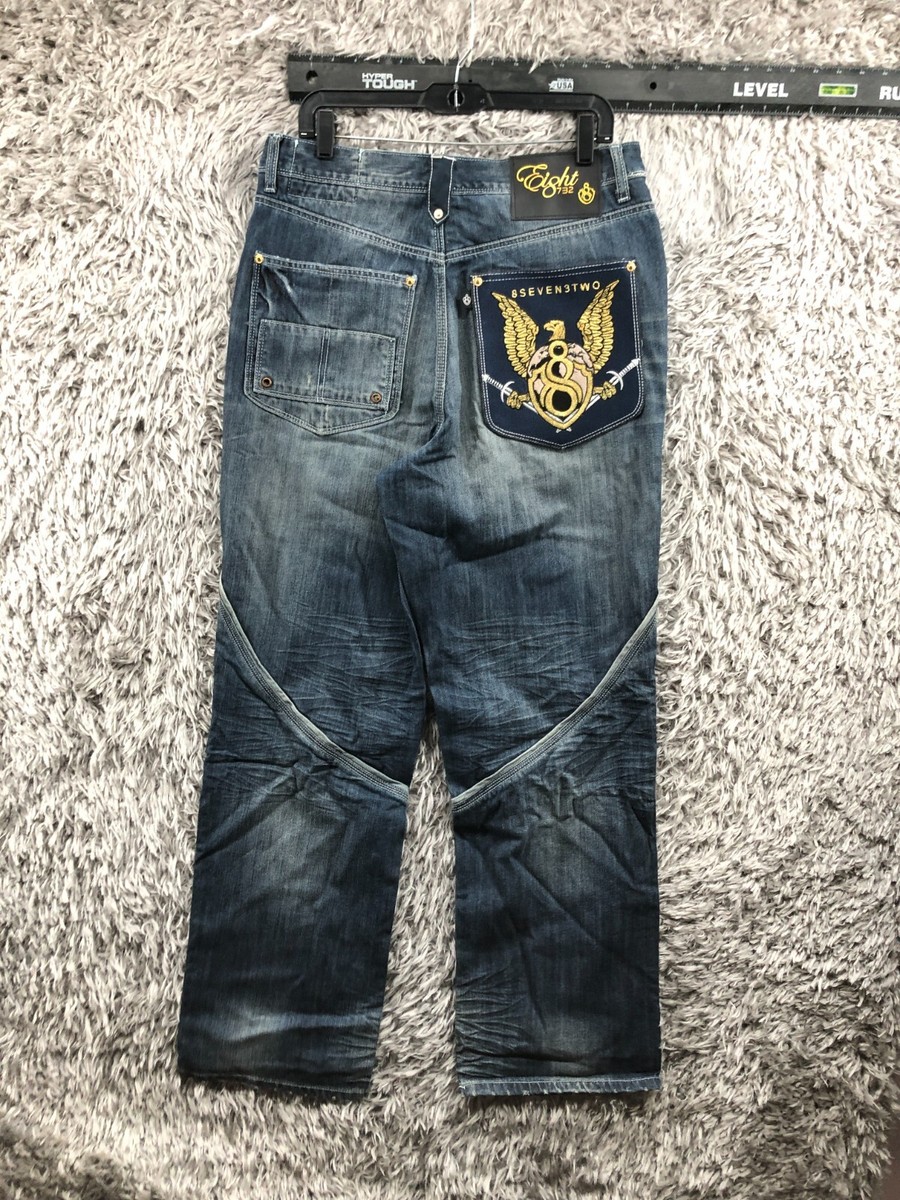 Eight 732 Embroidered Baggy Jeans Hip Hop Streetwear Vintage Eight 732 Embroidered Baggy Jeans Hip Hop Streetwear Vintage
