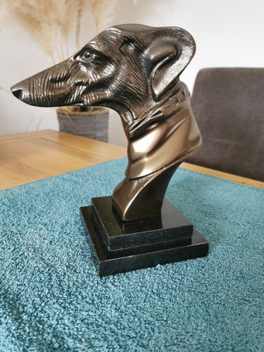 Bronze Greyhound Dog Statue On Step Base