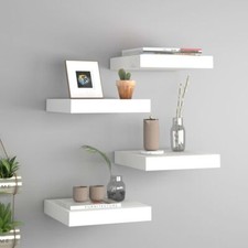 Wall Shelf Set of 4 White Honeycomb MDF, Metal 9.3 x 9.1 x 1.5 in