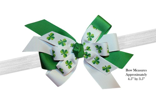 WD2U Baby Girls 4.5" Layered St Patricks Shamrock Hair Bow Stretch Headband - Picture 2 of 3