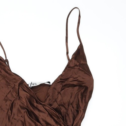 Zara Womens Brown Viscose Blend Mini Size S V-Neck Zip - Picture 5 of 10