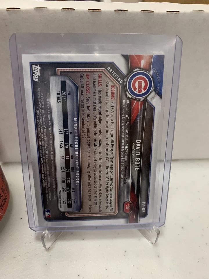 2018 Bowman Baseball - DAVID BOTE, 139/150 BLUE ROOKIE AUTO Card #PA-DB, Cubs! - Image 2 of 2