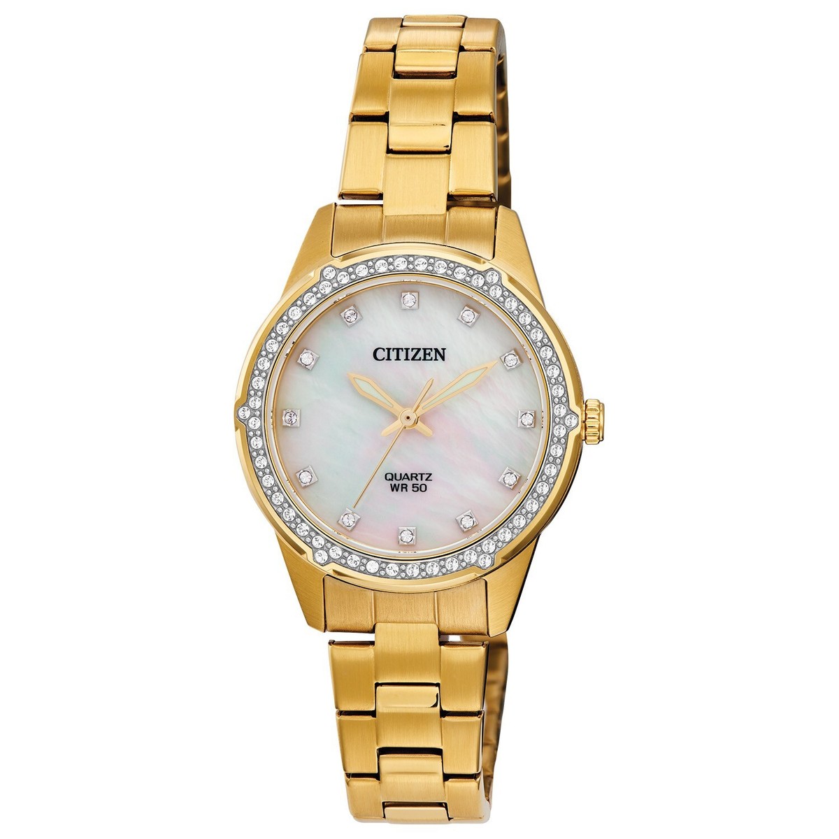 ★レア逆輸入★Citizen Quartz Crystal Gold Dial Ladies Watch Citizen Quartz Women's Crystal Accent Gold Watch 30MM ER0222