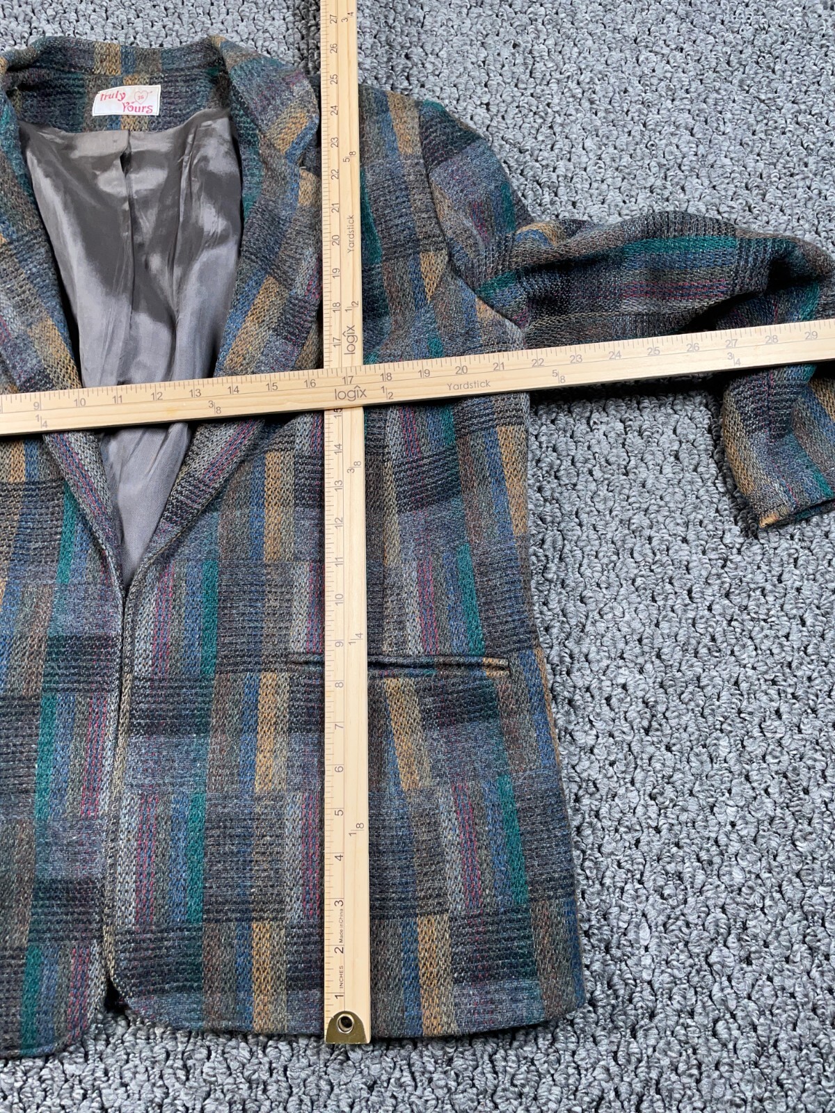 VTG Patchwork Plaid Pattern Wool Blazer Jacket Wo… - image 8