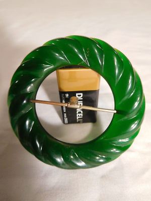 Vintage Green Bakelite Belt Buckle Vintage Art Deco Green Black Celluloid Buckle, 1930s Style  main image 4