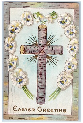 Easter Postcard Greetings Holy Cross Flowers Embossed Nash Embossed St. Paul MN