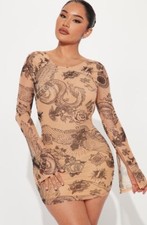 Fashion Nova Tattooed Backless Dress