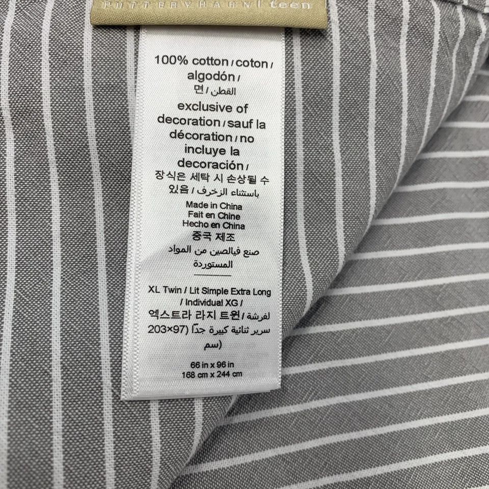Sábana plana Pottery Barn Teen Oxford a rayas doble X larga gris blanco rayas PBT Foto 3 de 4