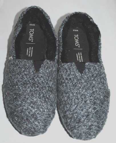 Toms Women's Shoes Size 6.5 Alpargata Ribbed Gray Sweater Black Faux Fur Lined