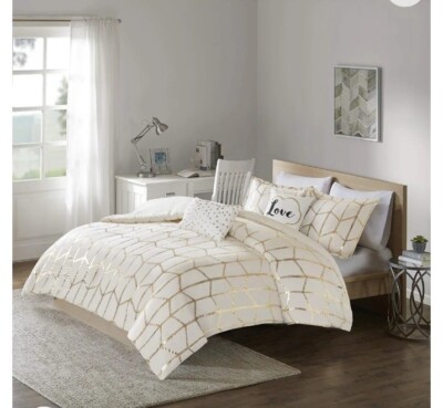 Intelligent Design Raina 5 Piece Metallic Printed Duvet Cover Set full/Queen 