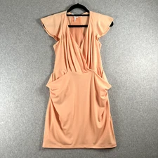 BCBGeneration Womens XS Mini Dress Flutter Sleeves Peach Orange Pre-Owned Great