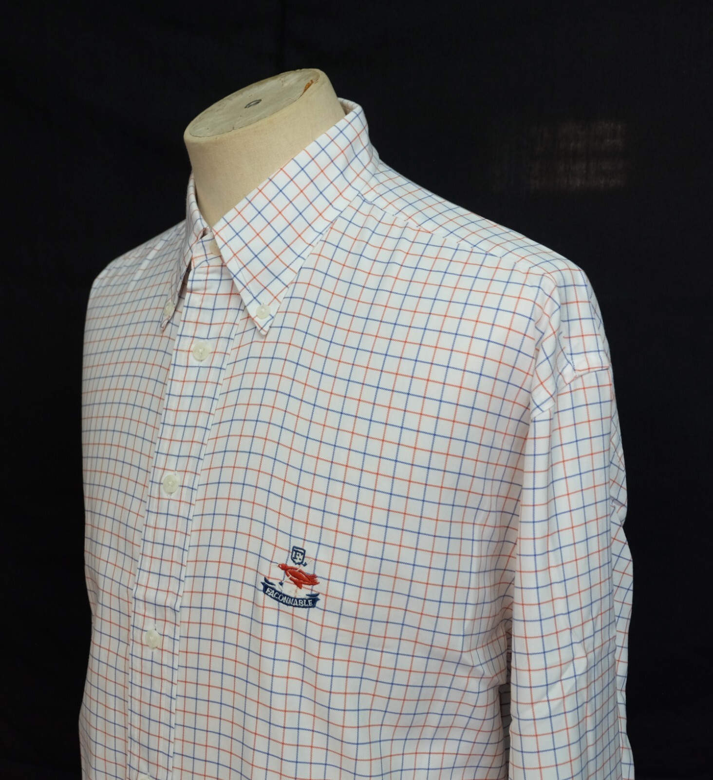Faconnable Button Down White Blue Orange Check Co… - image 3