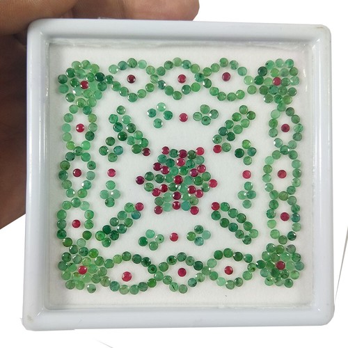 Round Cut Natural Emerald & Ruby 347 Pcs Lot 2-2.5mm Loose Gemstone 34.10 Cts - Picture 4 of 5