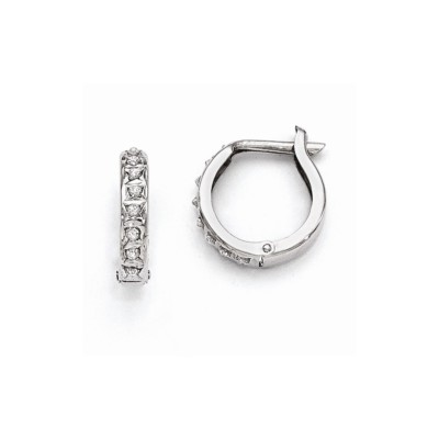 Real 14kt White Gold Diamond Fascination Round Hinged Hoop Earrings
