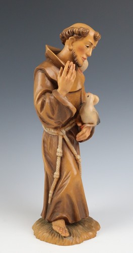 Statuina Anri 10" Bacher San Francesco d'Assisi Italia legno scultura religiosa 25 cm - Foto 2 di 11