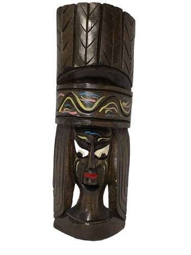 Vintage handgeschnitzte & bemalte mexikanische Massivholz Apache Myan Azteken Volkskunst Maske
