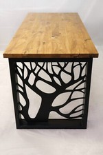 Handcrafted Solid Oak Dining Table 6seat Rustic Style Tree Silhouette Metal Legs