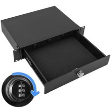 2U Rack Mount Drawer, Server Rack Drawer w/Combination Lock Foam Pad, Powde...