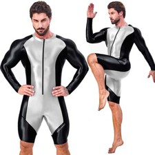 AMORESY Men Glitter Tracksuits Long Sleeve Fitness Overalls Gymnastics Leotards
