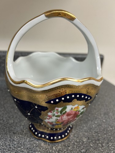 Vintage Limoge Design Ceramic Blue Gold Accent Piece Bowl Hand Made Design - Picture 6 of 12