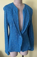 St John Blue White Tweed Knit Suit Jacket sz 12