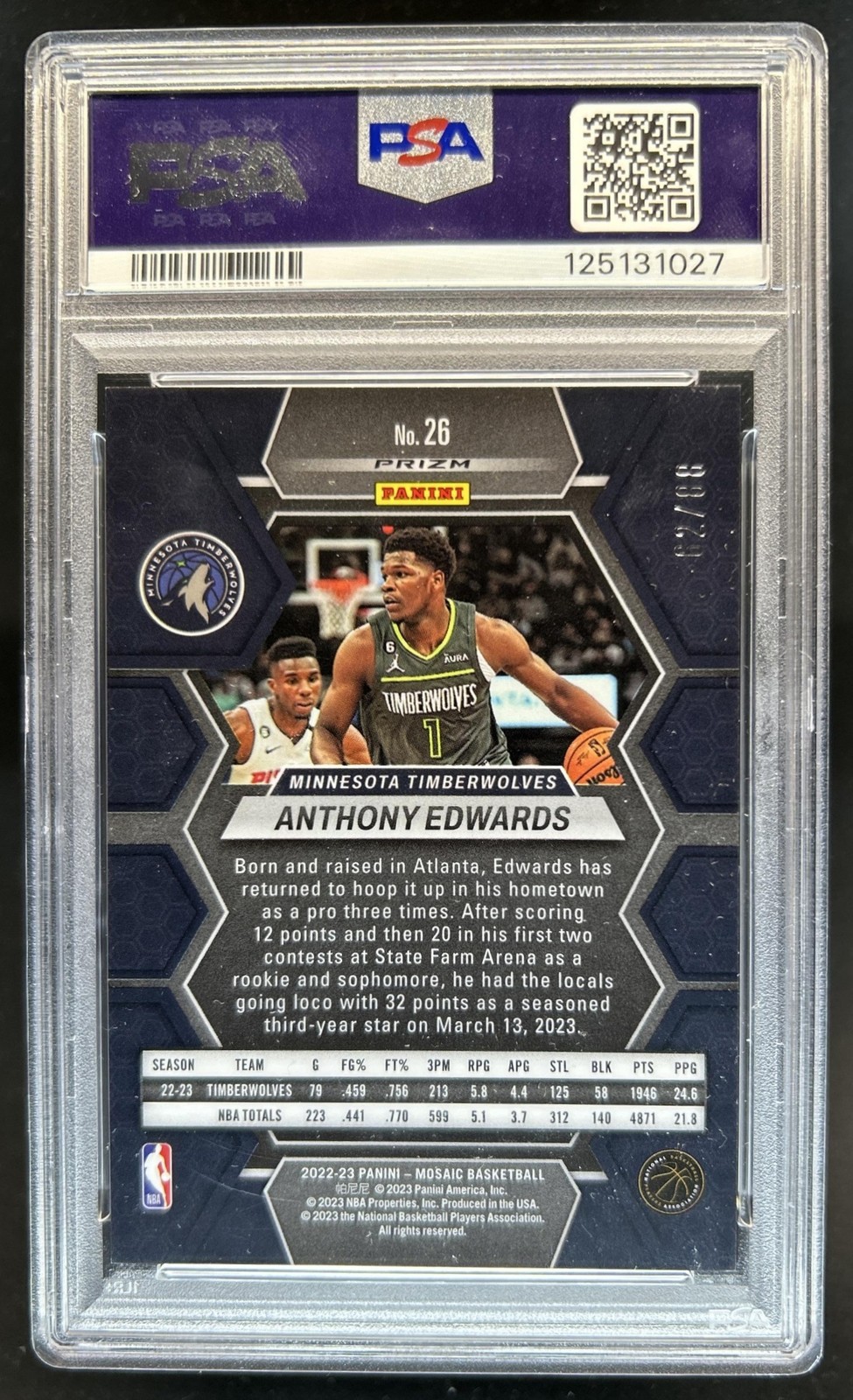2022-23 Panini Mosaic Anthony Edwards Choice Red and Yellow Fusion #/88 PSA 10 view 2