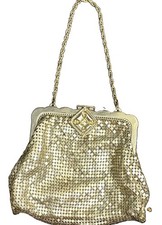 Whiting  Davis Gold Metal Mesh Evening Bag Purse w/ Chain Strap, Formal