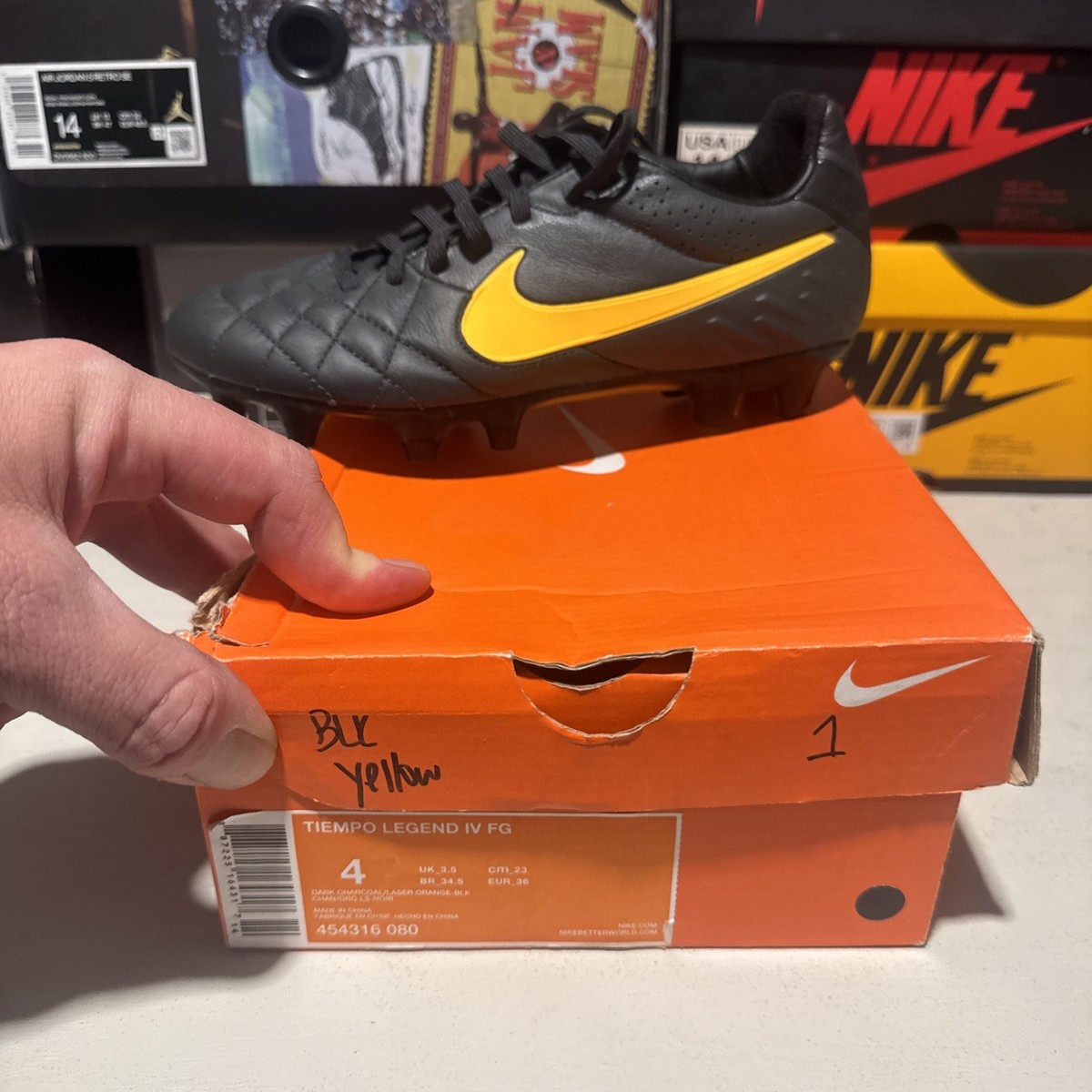 Nike 454316-080 Tiempo Legend IV FG Men's Black/Yellow Soccer